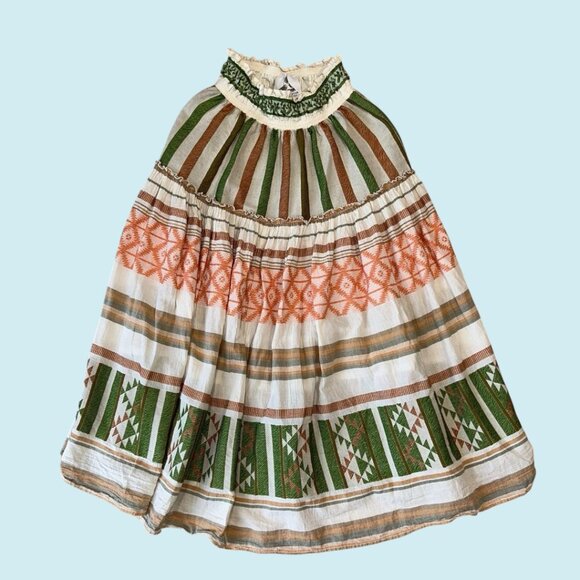 Pearl & Caviar Skirt Size XS Small Meteora Maxi Orange Green Tiered Grecian Boho - Picture 4 of 11